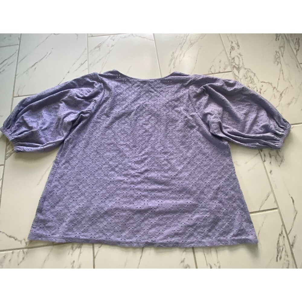 Ava And Viv Womens 2X Purple Eyelet Crochet Blouse Puff Sleeve Plus Top - Picture 8 of 10